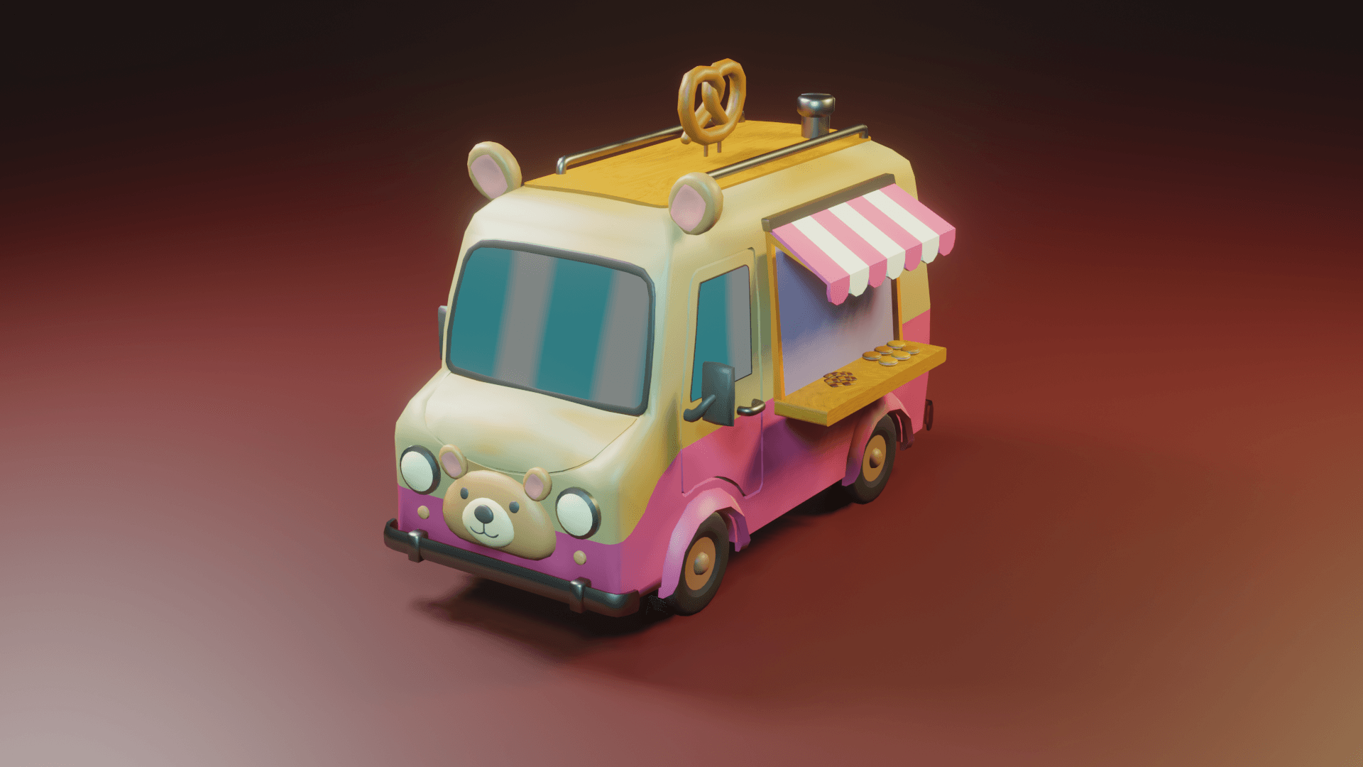 Stylized Bear Dessert Truck (Low Poly Food Van)
